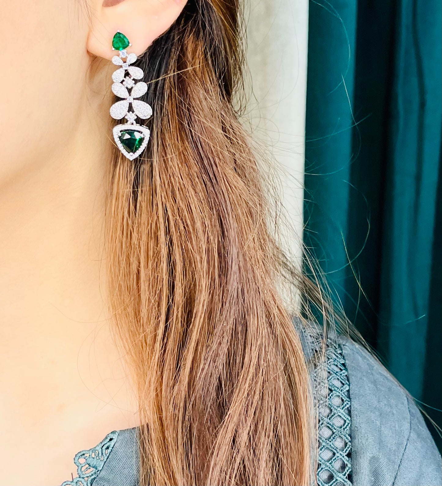 Luxry Pink & Green Earrings